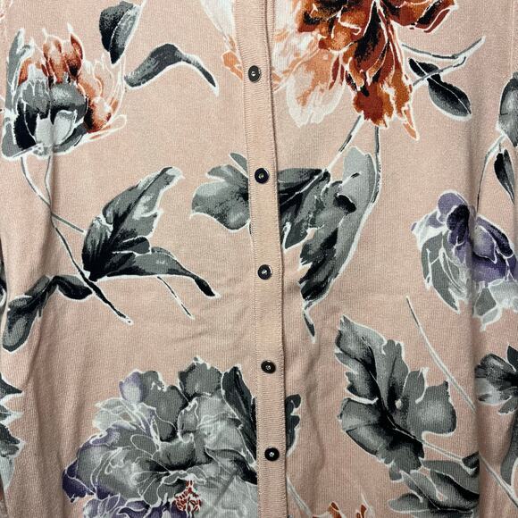 White House Black Market Floral Button Front Cardigan Sweater Blush Pink Size L - Picture 3 of 8